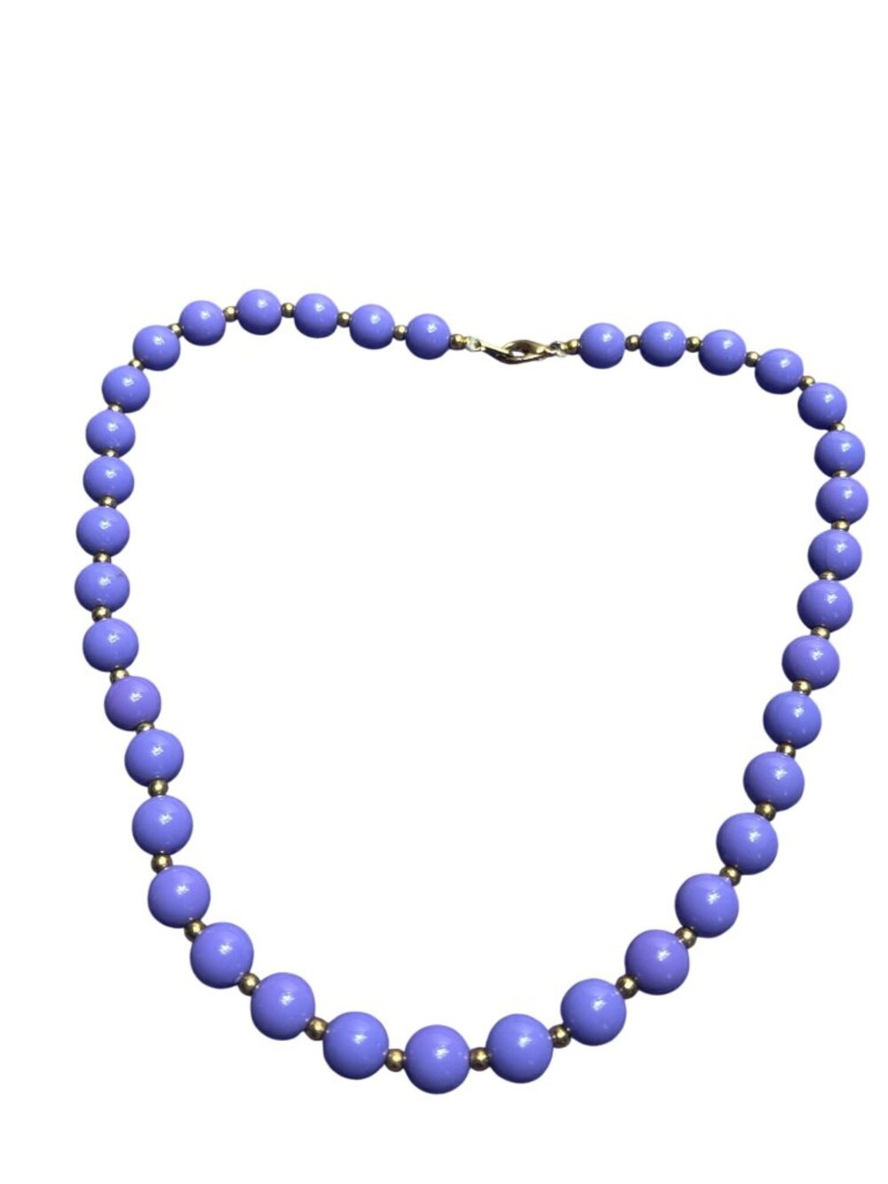 Vintage 90s Purple Plastic Beaded Necklace Goldtone Spacer Beads Lobster Clasp